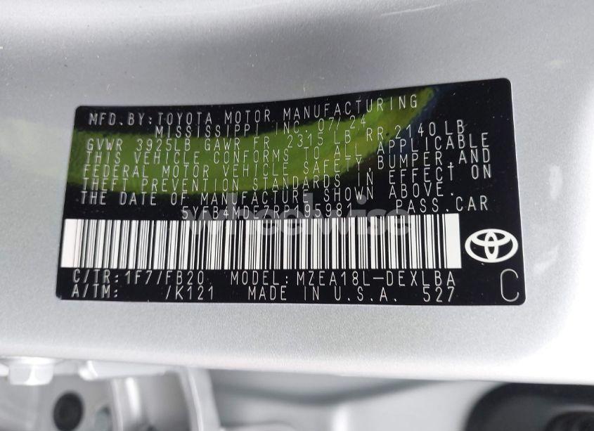 Photo 9 of 2024 Toyota Corolla LE (VIN 5YFB4MDE7RP195981)