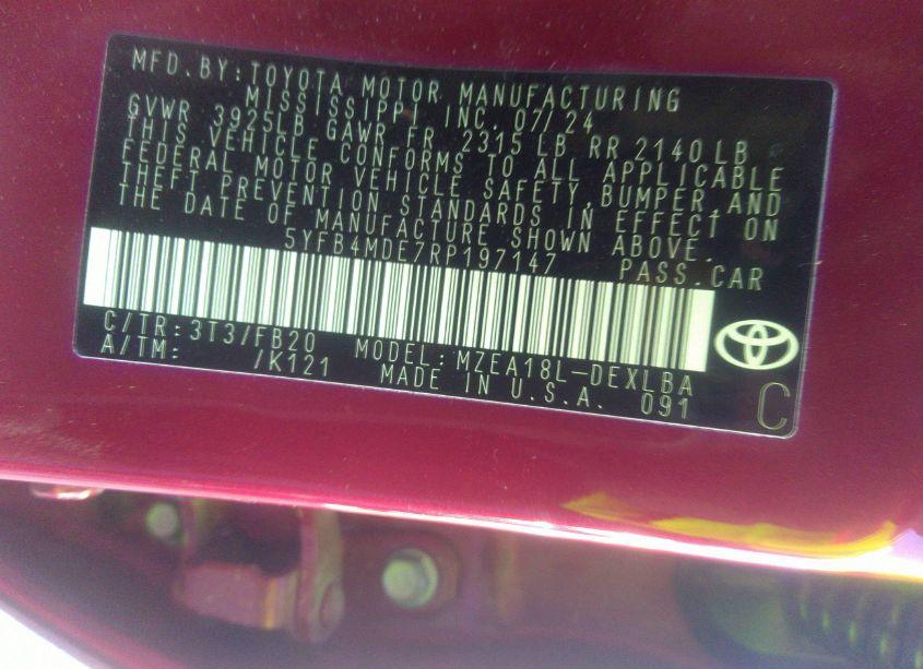 Photo 9 of 2024 Toyota Corolla LE (VIN 5YFB4MDE7RP197147)