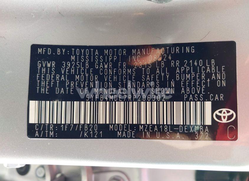 Photo 9 of 2024 Toyota Corolla LE (VIN 5YFB4MDE7RP206302)