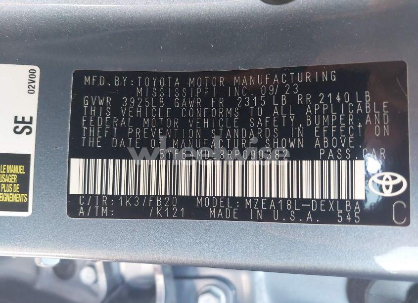 Photo 9 of 2024 Toyota Corolla LE (VIN 5YFB4MDE8RP090382)