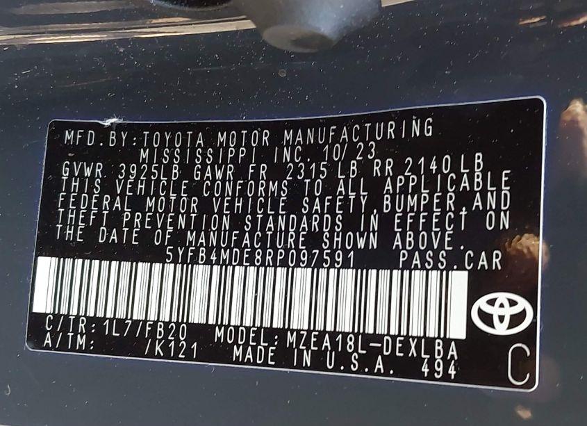 Photo 9 of 2024 Toyota Corolla LE (VIN 5YFB4MDE8RP097591)