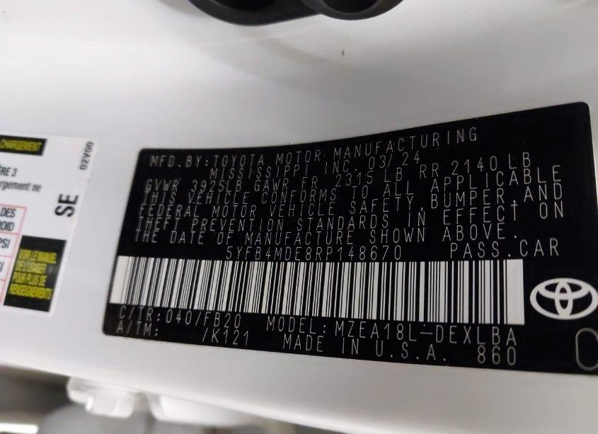 Photo 9 of 2024 Toyota Corolla LE (VIN 5YFB4MDE8RP148670)