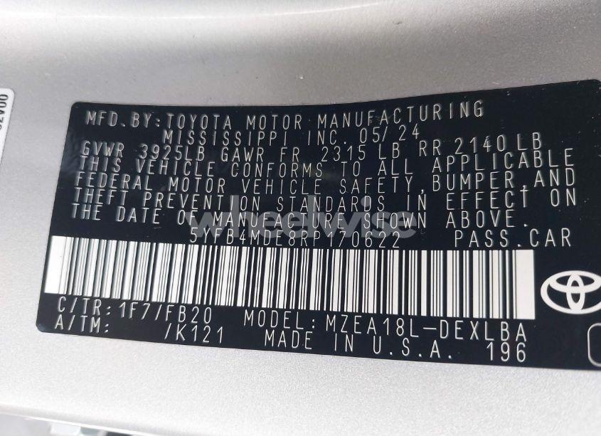 Photo 9 of 2024 Toyota Corolla LE (VIN 5YFB4MDE8RP170622)