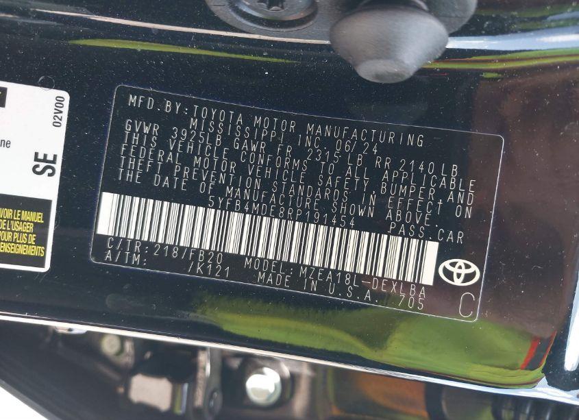 Photo 9 of 2024 Toyota Corolla LE (VIN 5YFB4MDE8RP191454)