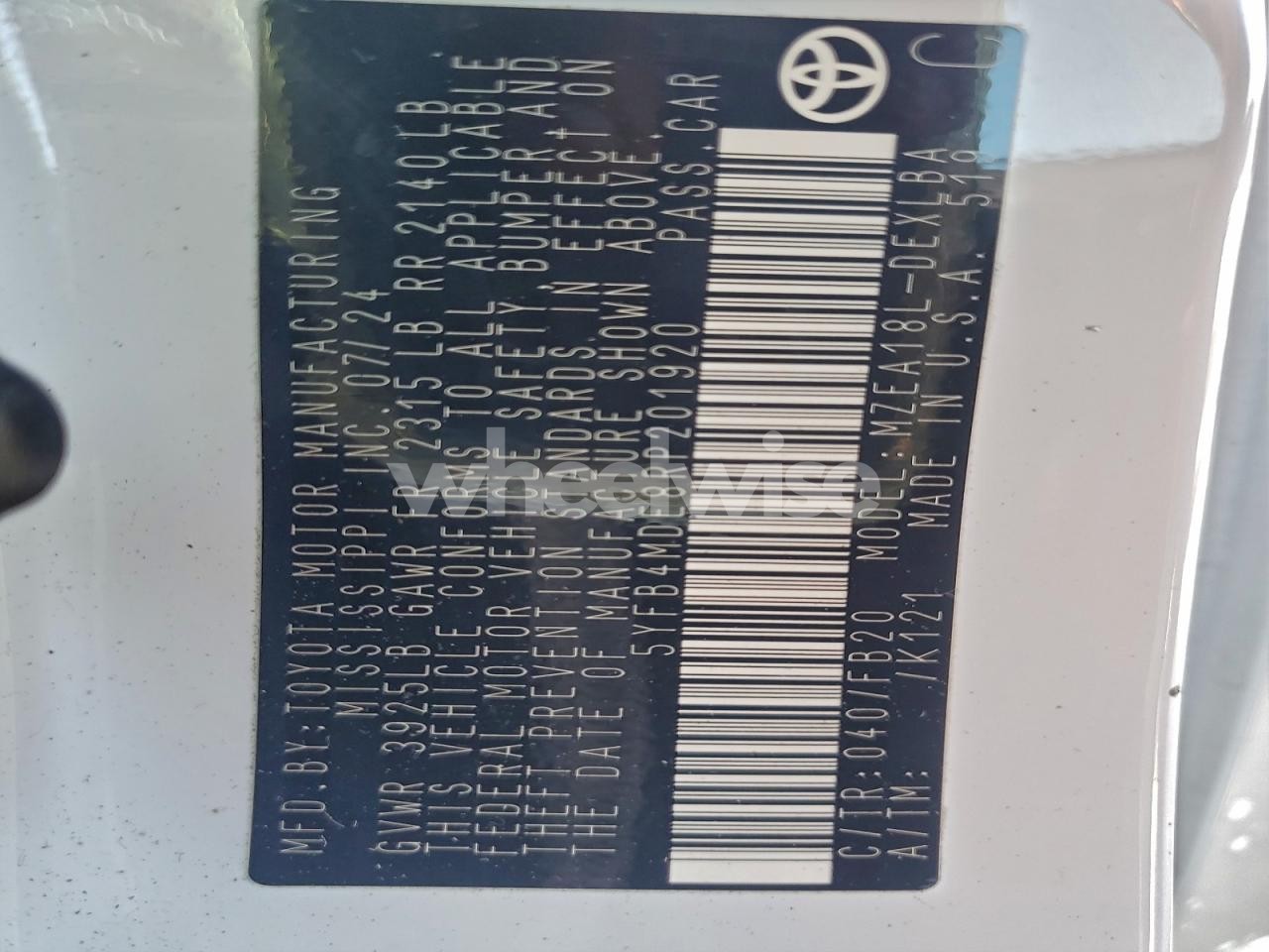 Photo 12 of 2024 TOYOTA COROLLA LE (VIN 5YFB4MDE8RP201920)