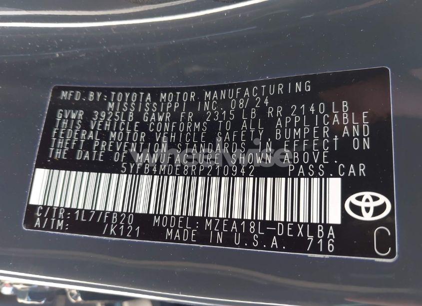 Photo 9 of 2024 Toyota Corolla LE (VIN 5YFB4MDE8RP210942)