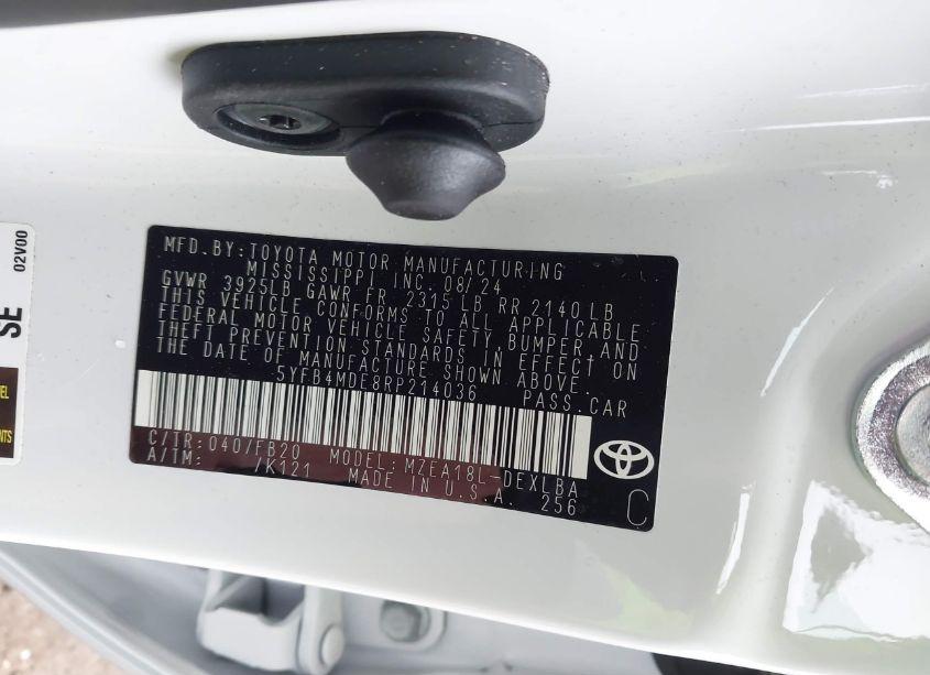 Photo 9 of 2024 Toyota Corolla LE (VIN 5YFB4MDE8RP214036)