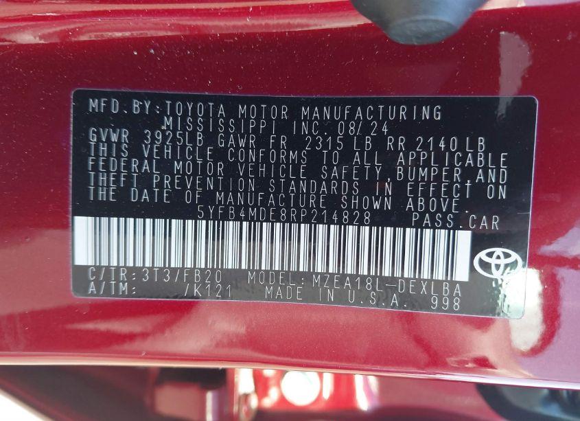 Photo 9 of 2024 Toyota Corolla LE (VIN 5YFB4MDE8RP214828)