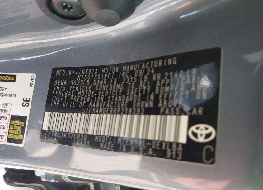 Photo 9 of 2024 Toyota Corolla LE (VIN 5YFB4MDE8RP218393)