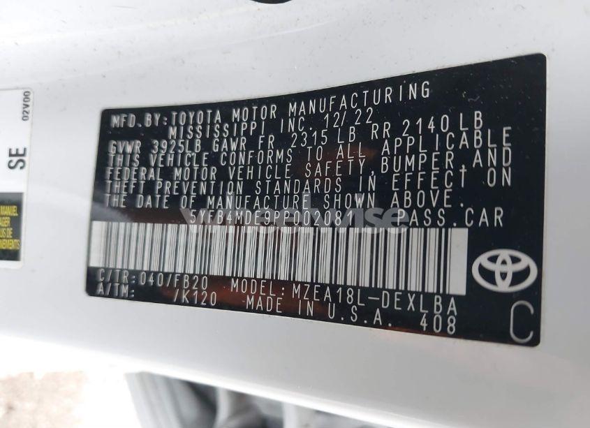 Photo 9 of 2023 Toyota Corolla LE (VIN 5YFB4MDE9PP002081)