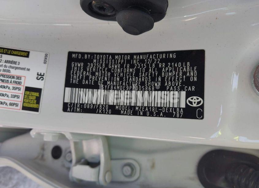 Photo 9 of 2023 Toyota Corolla LE (VIN 5YFB4MDE9PP005868)