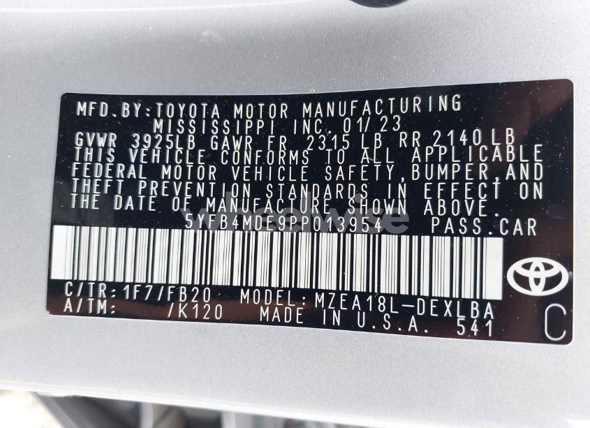 Photo 9 of 2023 Toyota Corolla LE (VIN 5YFB4MDE9PP013954)