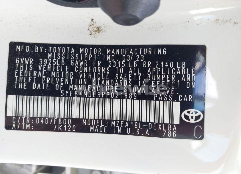 Photo 9 of 2023 Toyota Corolla LE (VIN 5YFB4MDE9PP021889)