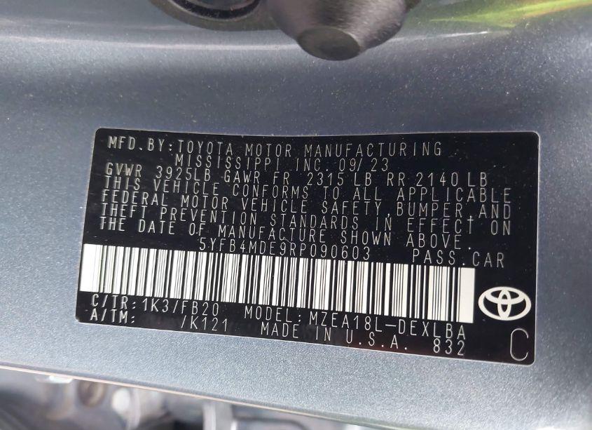 Photo 9 of 2024 Toyota Corolla (VIN 5YFB4MDE9RP090603)