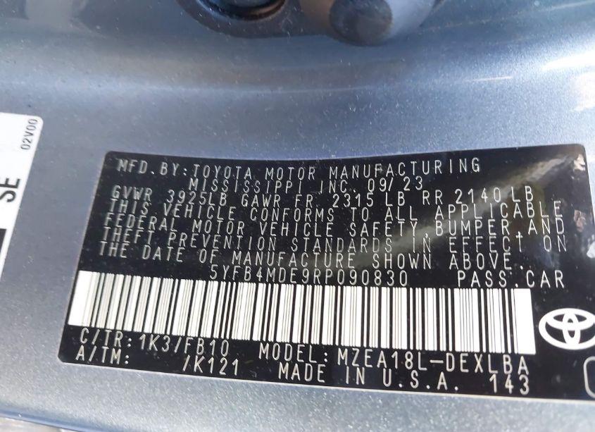 Photo 9 of 2024 Toyota Corolla LE (VIN 5YFB4MDE9RP090830)