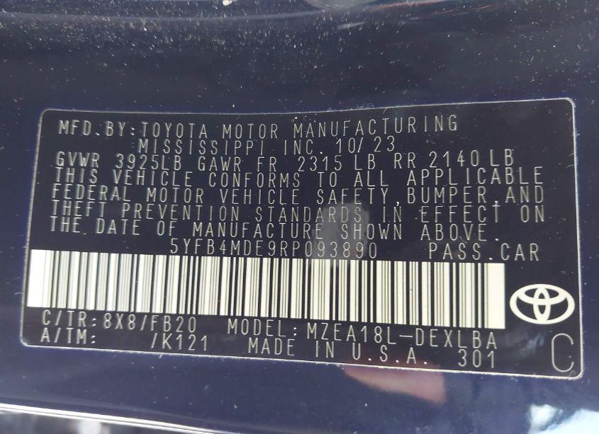 Photo 9 of 2024 Toyota Corolla LE (VIN 5YFB4MDE9RP093890)