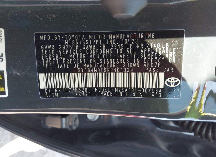 Photo 9 of 2024 Toyota Corolla LE (VIN 5YFB4MDE9RP101339)