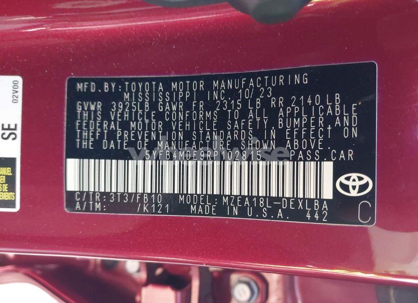 Photo 9 of 2024 Toyota Corolla LE (VIN 5YFB4MDE9RP102815)