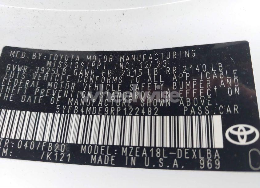 Photo 9 of 2024 Toyota Corolla LE (VIN 5YFB4MDE9RP122482)