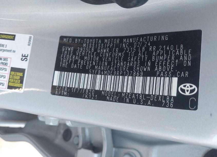 Photo 9 of 2024 Toyota Corolla LE (VIN 5YFB4MDE9RP137869)