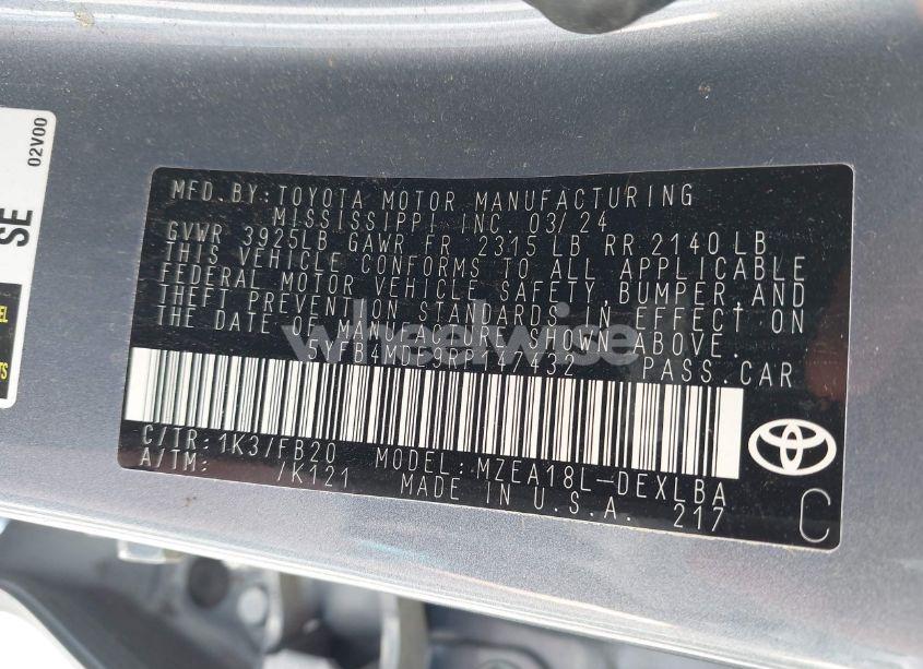 Photo 9 of 2024 Toyota Corolla LE (VIN 5YFB4MDE9RP147432)