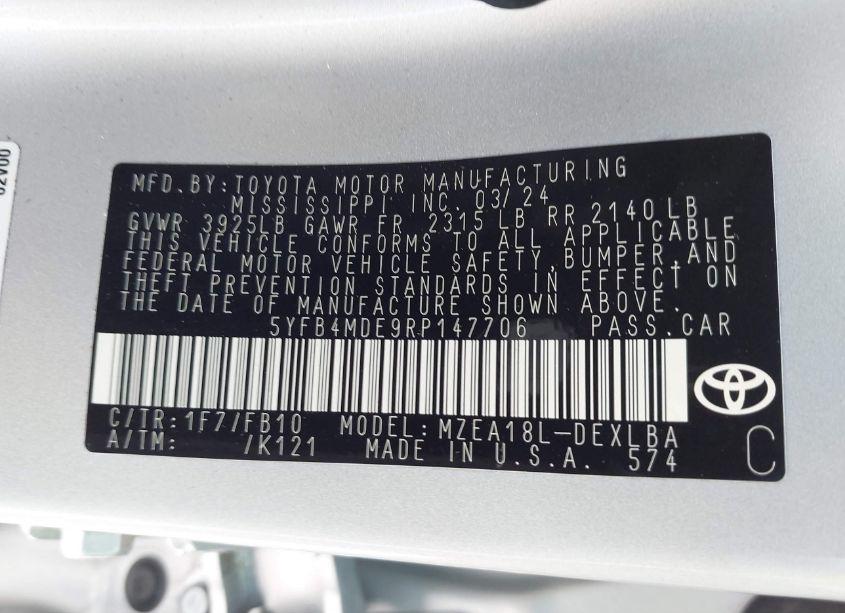 Photo 9 of 2024 Toyota Corolla LE (VIN 5YFB4MDE9RP147706)