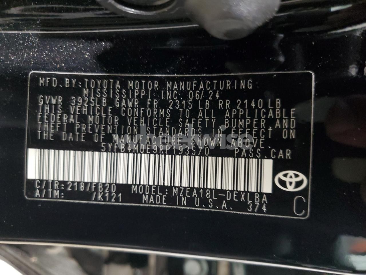 Photo 13 of 2024 TOYOTA COROLLA LE (VIN 5YFB4MDE9RP193570)