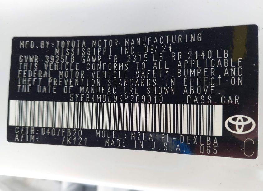 Photo 9 of 2024 Toyota Corolla LE (VIN 5YFB4MDE9RP209010)