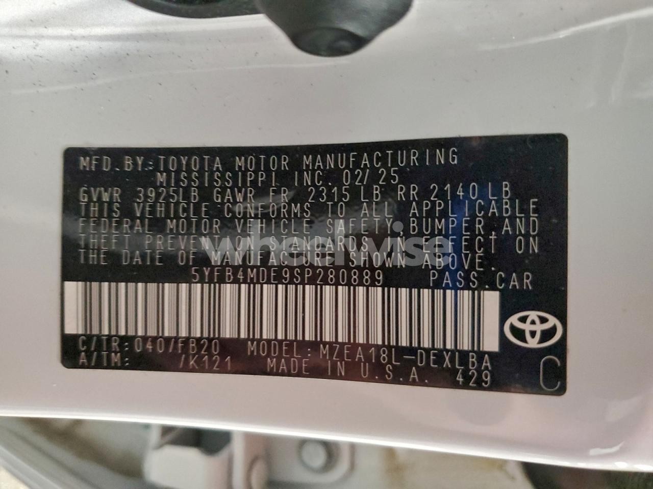 Photo 12 of 2025 TOYOTA COROLLA LE (VIN 5YFB4MDE9SP280889)