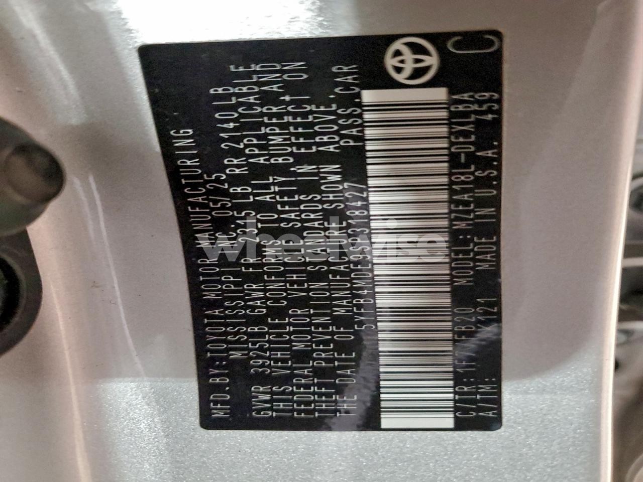 Photo 12 of 2025 TOYOTA COROLLA LE (VIN 5YFB4MDE9SP318427)