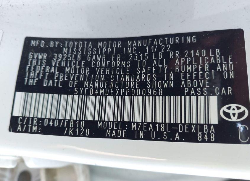 Photo 9 of 2023 Toyota Corolla LE (VIN 5YFB4MDEXPP000968)