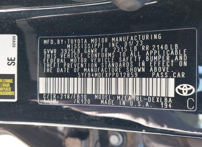 Photo 9 of 2023 Toyota Corolla LE (VIN 5YFB4MDEXPP012859)