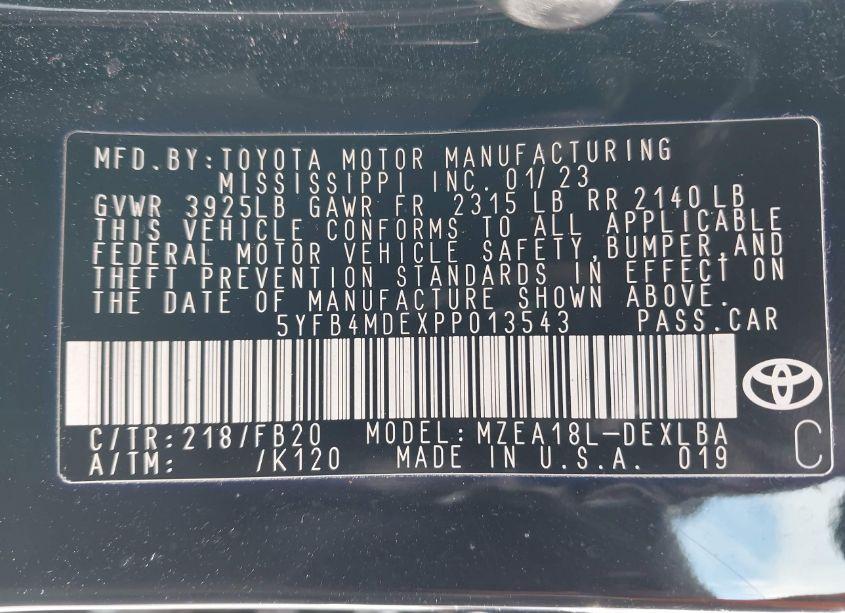 Photo 9 of 2023 Toyota Corolla LE (VIN 5YFB4MDEXPP013543)