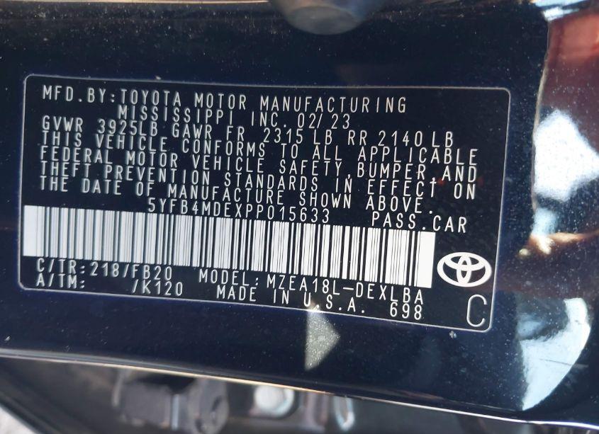 Photo 9 of 2023 Toyota Corolla LE (VIN 5YFB4MDEXPP015633)