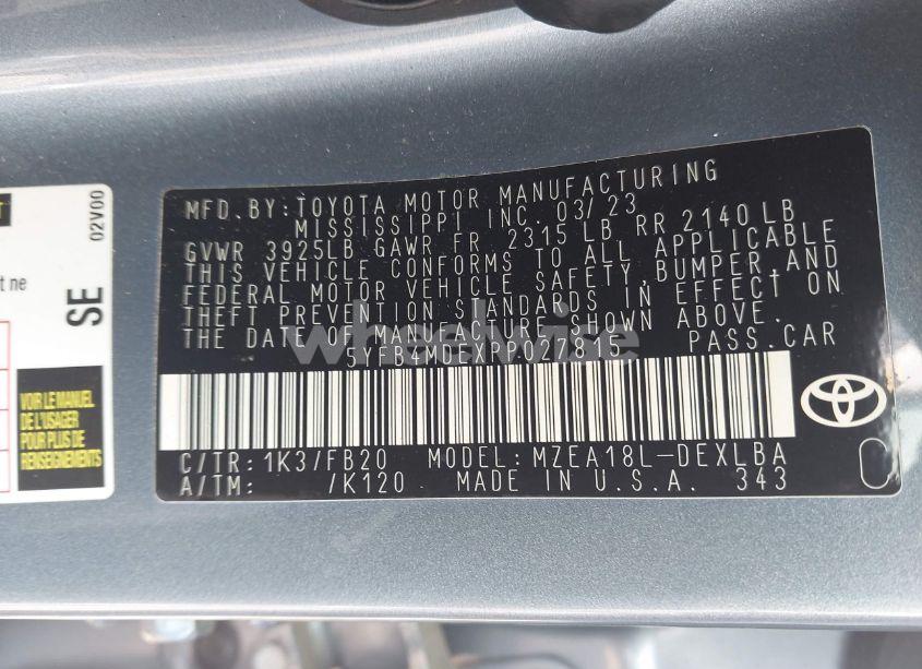 Photo 9 of 2023 Toyota Corolla LE (VIN 5YFB4MDEXPP027815)