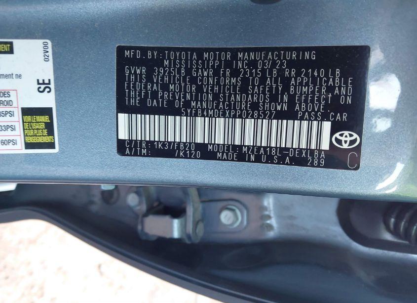Photo 9 of 2023 Toyota Corolla LE (VIN 5YFB4MDEXPP028527)
