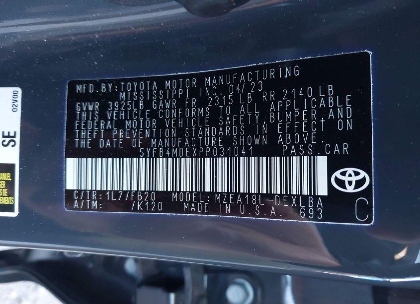Photo 9 of 2023 Toyota Corolla LE (VIN 5YFB4MDEXPP031041)