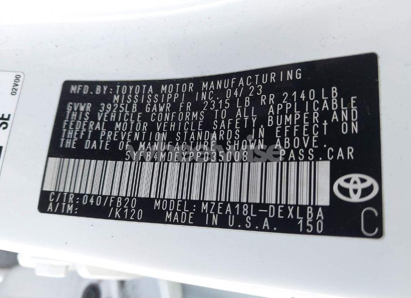 Photo 9 of 2023 Toyota Corolla LE (VIN 5YFB4MDEXPP035008)