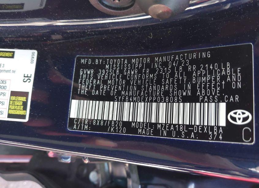 Photo 9 of 2023 Toyota Corolla LE (VIN 5YFB4MDEXPP038085)