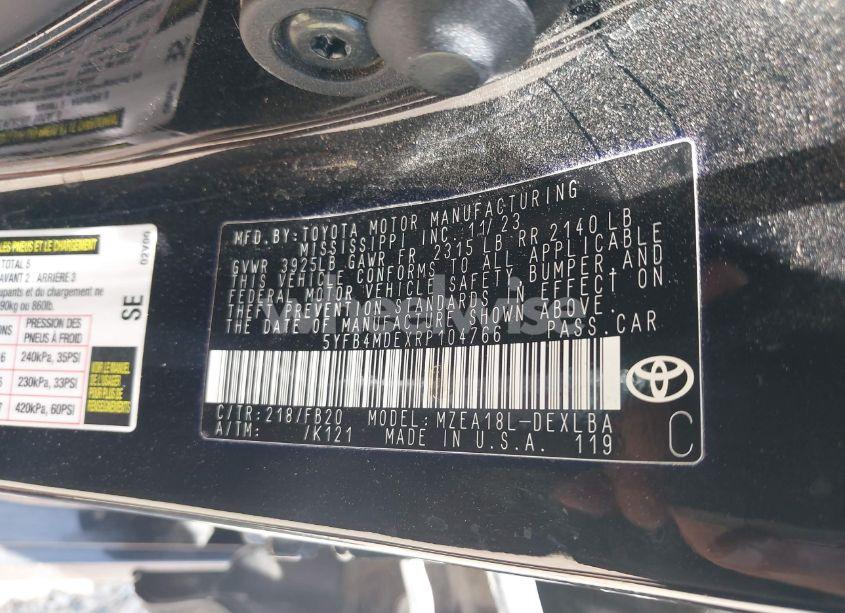 Photo 9 of 2024 Toyota Corolla LE (VIN 5YFB4MDEXRP104766)