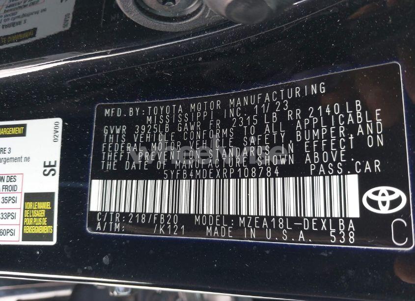 Photo 9 of 2024 Toyota Corolla LE (VIN 5YFB4MDEXRP108784)