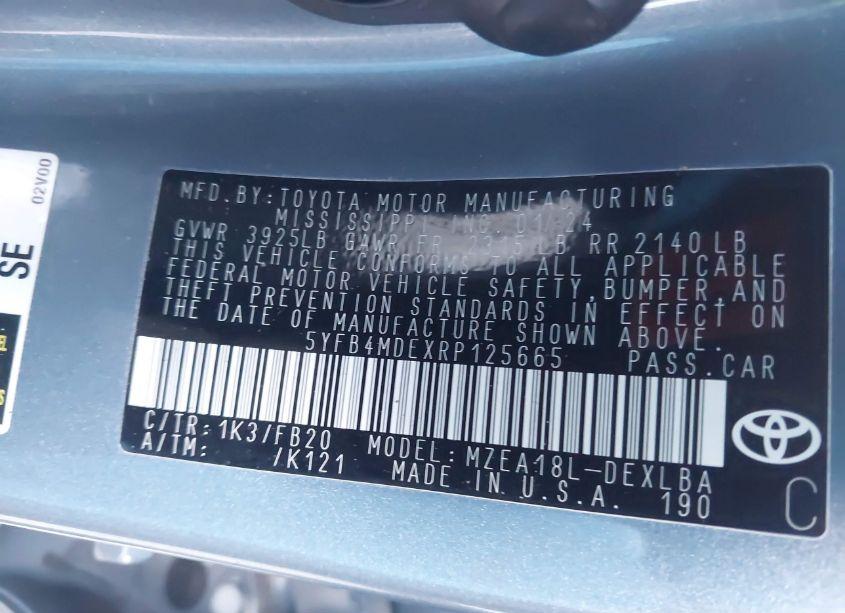 Photo 9 of 2024 Toyota Corolla LE (VIN 5YFB4MDEXRP125665)