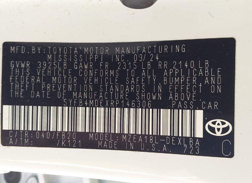 Photo 9 of 2024 Toyota Corolla LE (VIN 5YFB4MDEXRP146306)