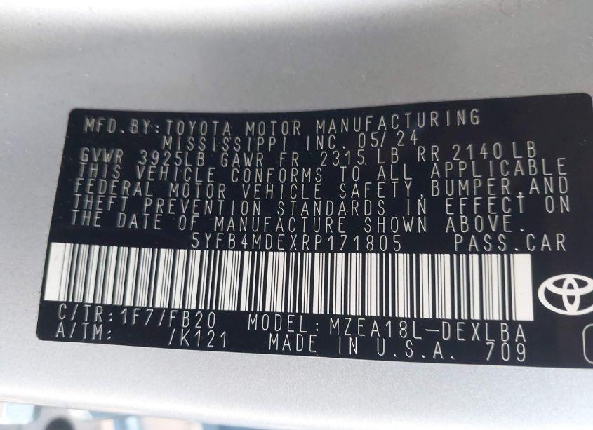 Photo 9 of 2024 Toyota Corolla LE (VIN 5YFB4MDEXRP171805)