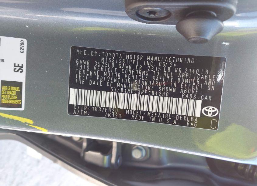 Photo 9 of 2024 Toyota Corolla LE (VIN 5YFB4MDEXRP184280)