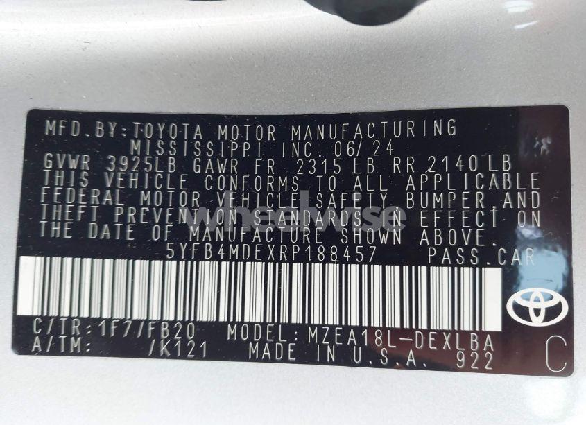 Photo 9 of 2024 Toyota Corolla LE (VIN 5YFB4MDEXRP188457)