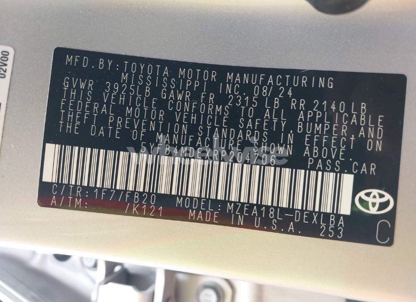 Photo 9 of 2024 Toyota Corolla LE (VIN 5YFB4MDEXRP204706)