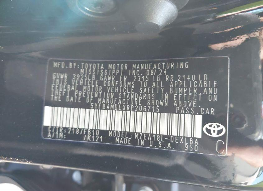 Photo 9 of 2024 Toyota Corolla LE (VIN 5YFB4MDEXRP206715)