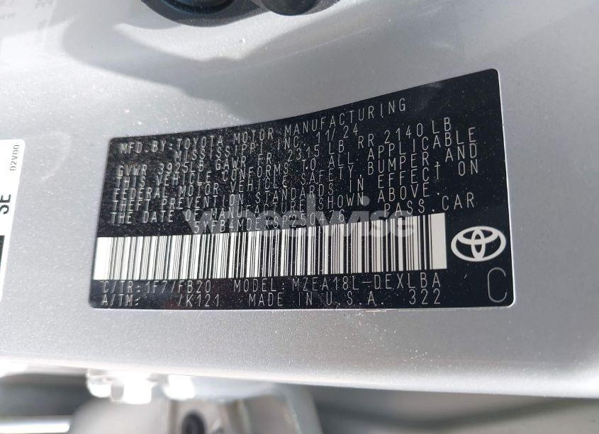 Photo 9 of 2025 Toyota Corolla LE (VIN 5YFB4MDEXSP250476)