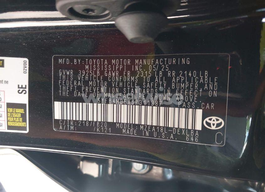 Photo 9 of 2025 Toyota Corolla LE (VIN 5YFB4MDEXSP311387)